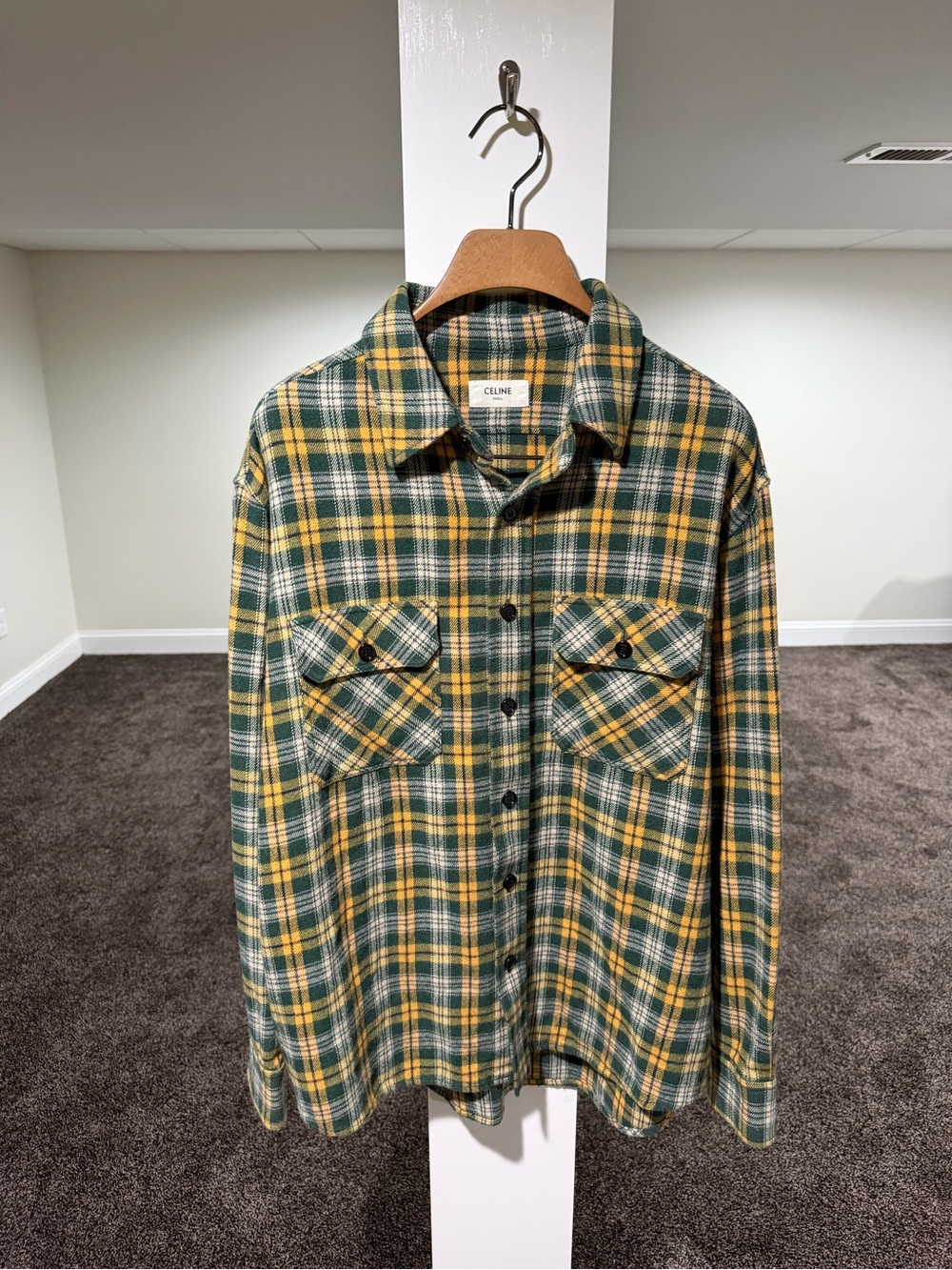 Celine x Hedi FW22 Green/Yellow Flannel Button Up Shirt